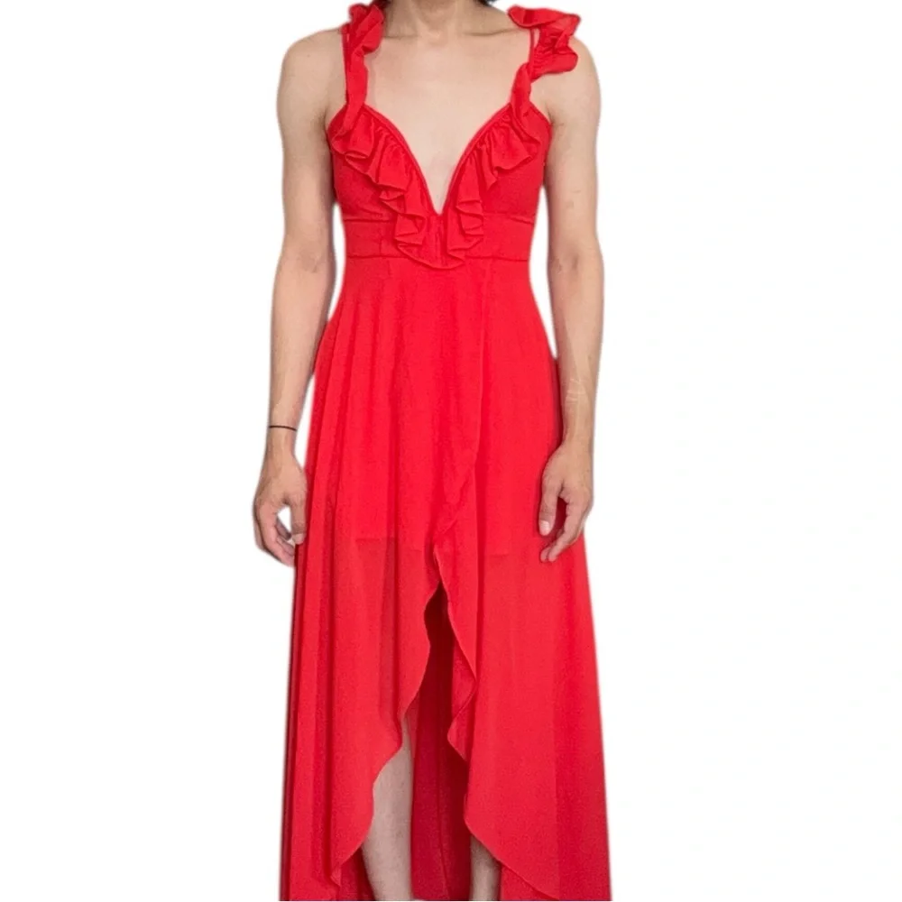 Orange Tiered Ruffled Halter Dress for Weddings - Picture 2 of 10